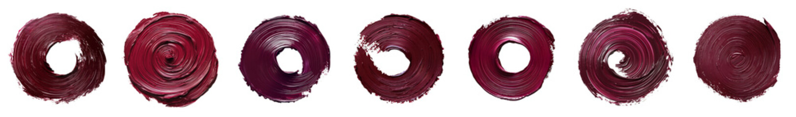 Maroon circular paint brush stroke, hyperrealistic, highly detailed, isolated on transparent background, generative ai.