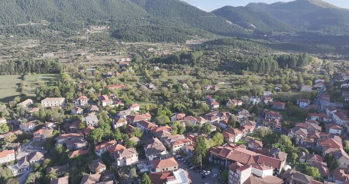 Aerial view of Vytina village in Greece. Aerial panoramic view of the picturesque Vytina village in Peloponnesus, Greece