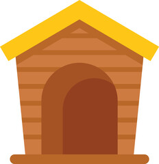 Simple cartoon illustration of a wooden doghouse with a yellow roof, perfect for a pet or puppy