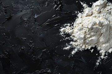 Fototapeta premium Black background with flour. Copy space top view