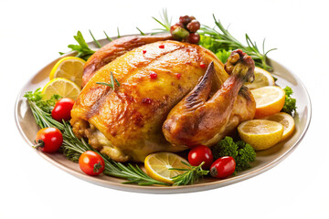 roast-chicken-with-garnish-on-a-plate png