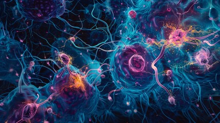 A close-up of brain cells in action, illustrating synaptic activity and neural communication