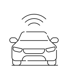 Smart car line icon. Auto controlled via Internet. Modern technologies and innovations. Wifi system in automobile. AI software. Linear vector illustration isolated on white background