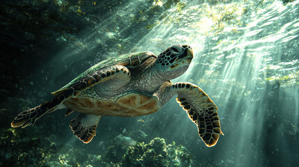 Sea Turtle Swimming in the Coast
