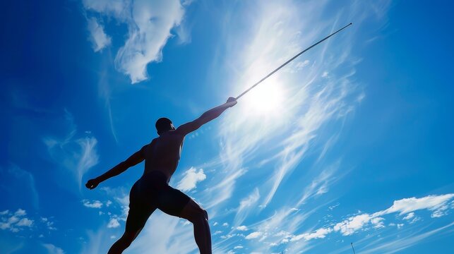 Javelin thrower launching the spear into the air