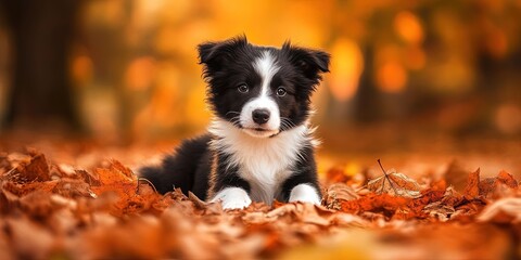 border collie puppy in the fall
