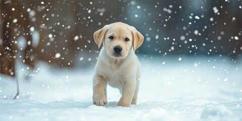 Obraz premium labrador retriever puppy in the winter snow 