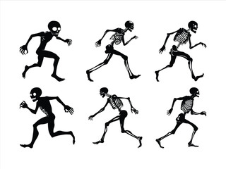 Running Skeleton Silhouettes – Halloween Creepy Skeleton Figures in Motion.