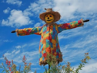 Fototapeta premium Scarecrow under a blue sky