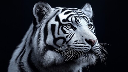 Fototapeta premium A white tiger with black stripes is staring at the camera