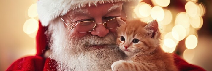 Santa Claus holding kitten