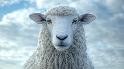 Fototapeta premium A sheep with a white face and a blue sky background