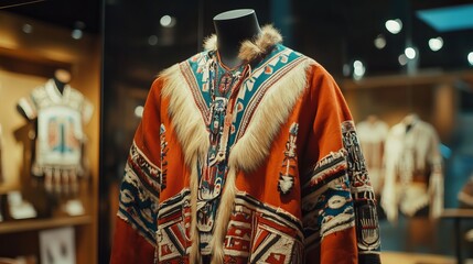 Fototapeta premium October 18, 2018, Anchorage, USA: Traditional garments used by Alaskan First Nations in the Anchorage Museum.