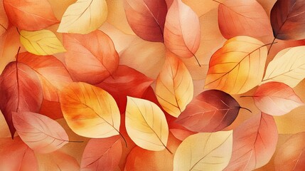 Obraz premium A painting of autumn leaves with a warm, orange color palette