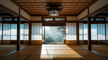 Fototapeta premium Japanese Traditional Architecture with Tatami Floor and Shoji Screens