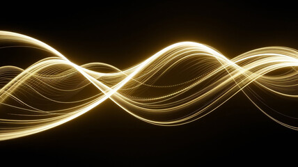 Abstract Golden Light Waves on Black Background