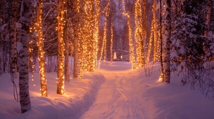 Enchanted Winter Pathway with Twinkling Lights