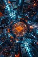 Fototapeta premium Bird's-eye view of a cyber defense grid.