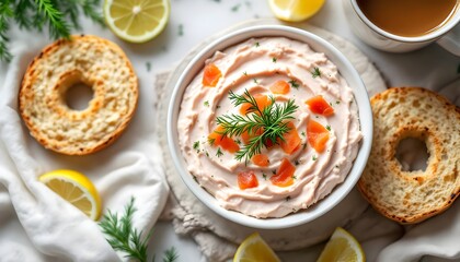 Creamy Lox Spread with Fresh Dill and Bagel Slices (Jewish Cuisine)