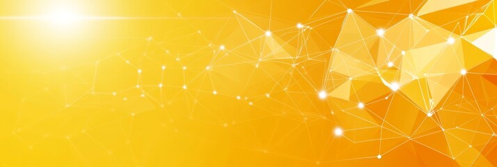 Abstract yellow background with connecting dots and lines, structure connection technology backdrop.
