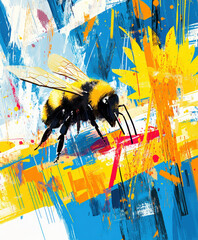 Busy Bee Collecting Nectar in a Splashy Artistic Style
