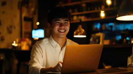 Fototapeta premium Dedicated Business Owner Smiling While Managing Tasks