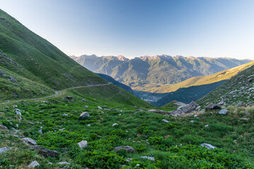 Morning view from hiking trail between Mont-Cenis and Alpi Tour on french.italian borderland