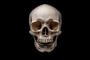 Human skull on black background with dramatic lighting