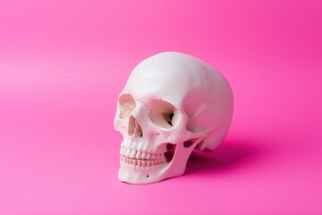 Human skull on vibrant pink background