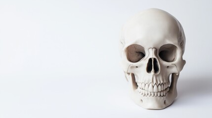 Obraz premium Front view of a human skull on white background