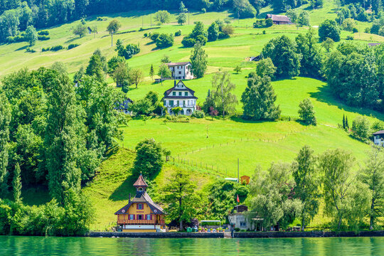 Waterview on Swiss village near Lucerne, Switzerland.