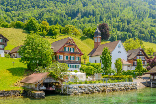 Waterview on Swiss village near Lucerne, Switzerland.