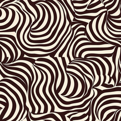 Obraz premium Brown and white wave optical illusion style seamless pattern