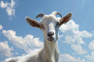Obraz premium Closeup shoot of a goat on blue sky background