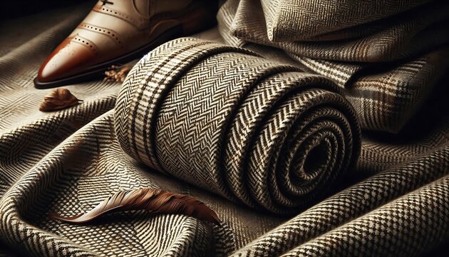 classic tweed fabric with a houndstooth pattern, providing a vintage, sophisticated feel for fashion and upholstery designs,generative ai