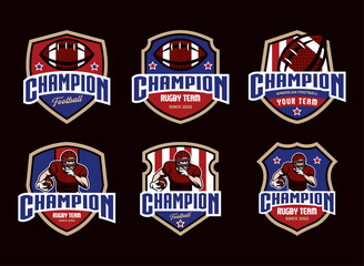 Naklejka premium Set of sports logos, games in American football. Football logos collection. American football league labels, emblems and design elements