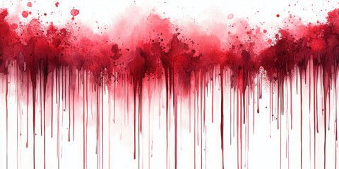 Red blood or paint flowing down on transparent background. Halloween, murder and horror concept. Red ink splash, splatter and stain.
