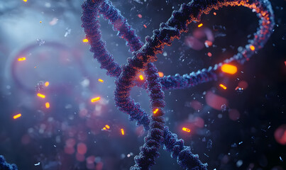Blue background with digital illustration of DNA structure