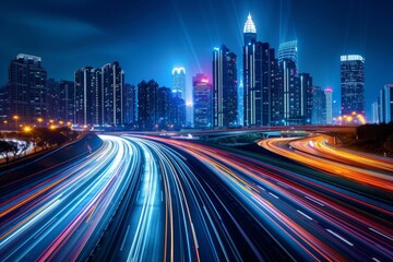 Fototapeta premium Abstract Night Scenes: The Art of Urban Traffic Dynamics