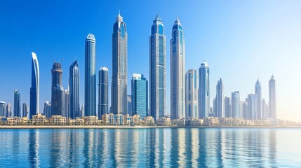 Fototapeta premium Stunning Skyline of Modern City Reflected in Water