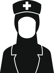 Simple black and white vector illustration of a muslim nurse wearing hijab
