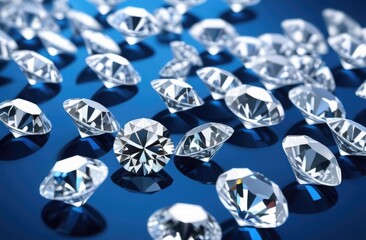 Large diamonds on a blue background. Jewelry concept.