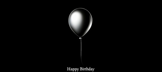 Sophisticated Happy Birthday Card with Silver Balloon on Black Background for Elegant Celebrations