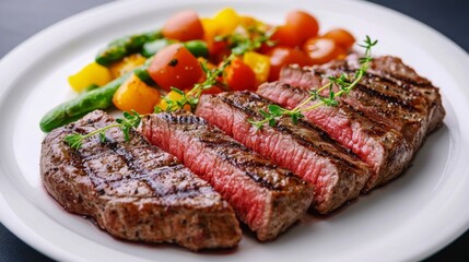 Grilled Steak with Fresh Vegetables on Plate