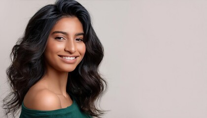 Naklejka premium Gorgeous Indian Model with Curly Hairstyle and Short Wavy Hair Smiling Beauty