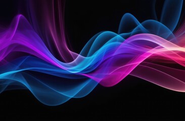 Abstract smoke, pink purple and blue design, beautiful shiny wave with lines on a black background. Graphic design.