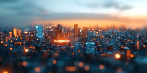 Artistic depiction of smart city development focused on technology integration.