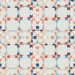 Colourful abstract seamless vector pattern with stylised flower petals in retro style. Decorative geometric floral grid texture for wallpaper, home decor, fashion fabrics and prints.