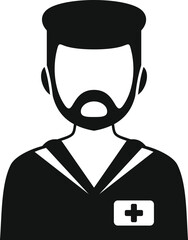 Black and white vector icon of a ship doctor wearing a uniform with a cross patch