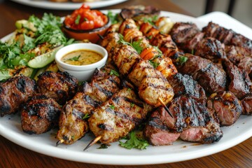 Delicious Grilled Meat Platter with Vegetables for Culinary Delight and Entertaining